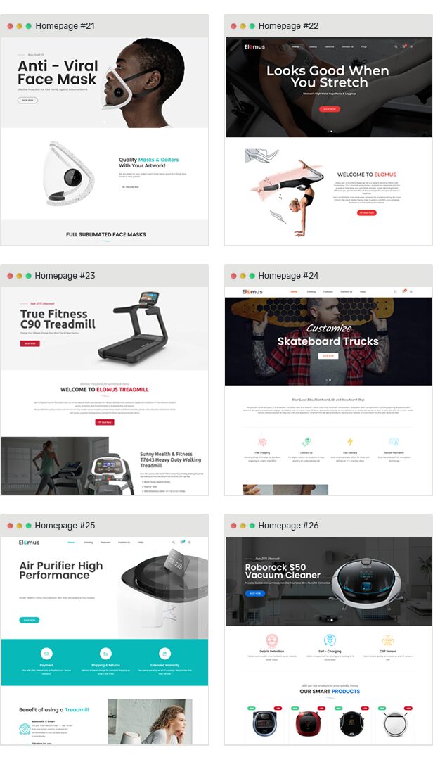 Single Product Ecommerce Theme for Face Masks, Pants, Leggings, Air Purifiers, Vacuum Cleaners, Treadmills, Skateboards