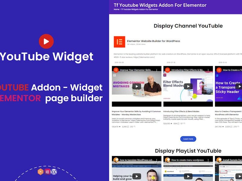 YouTube Widgets - Addon for elementor page builder