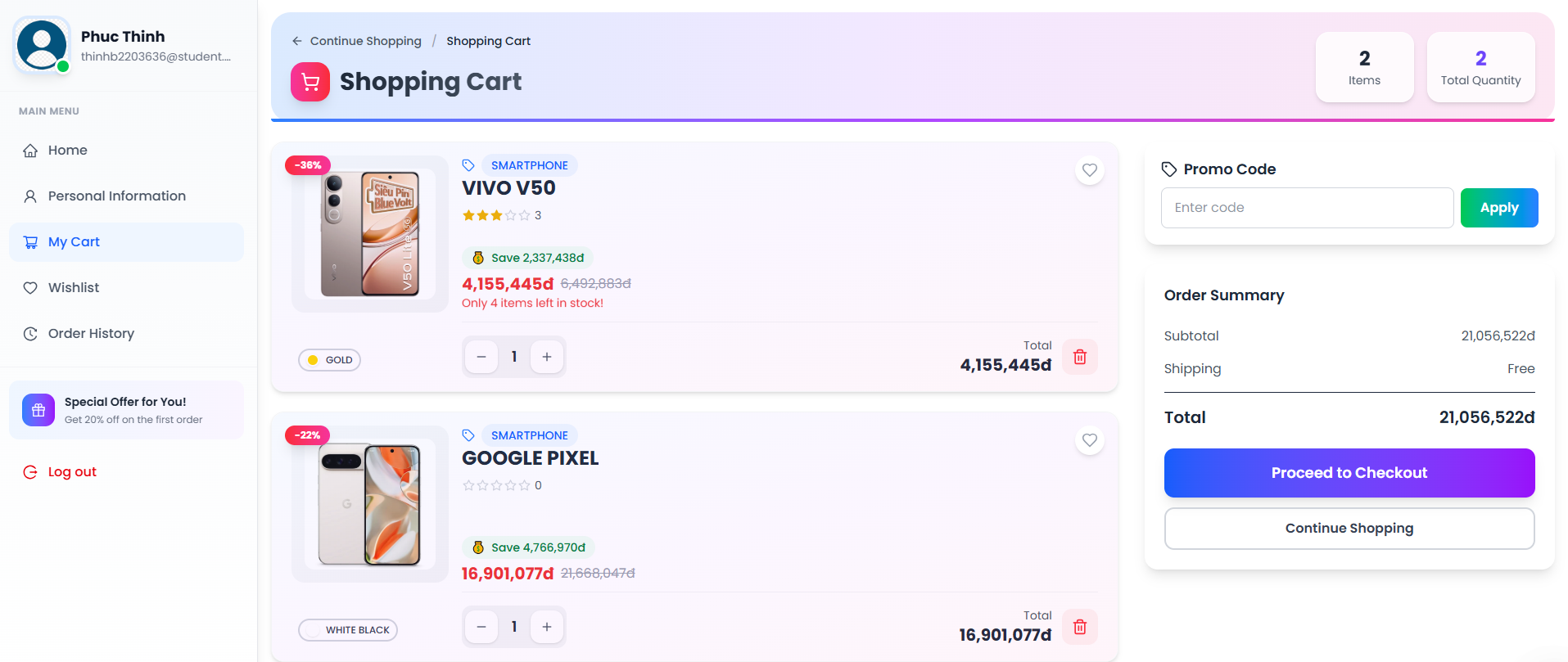 Website thương mại điện tử bán đồ dùng công nghệ React + Nodejs có tích hợp chatbot (Full hướng dẫn cài đặt + báo cáo)