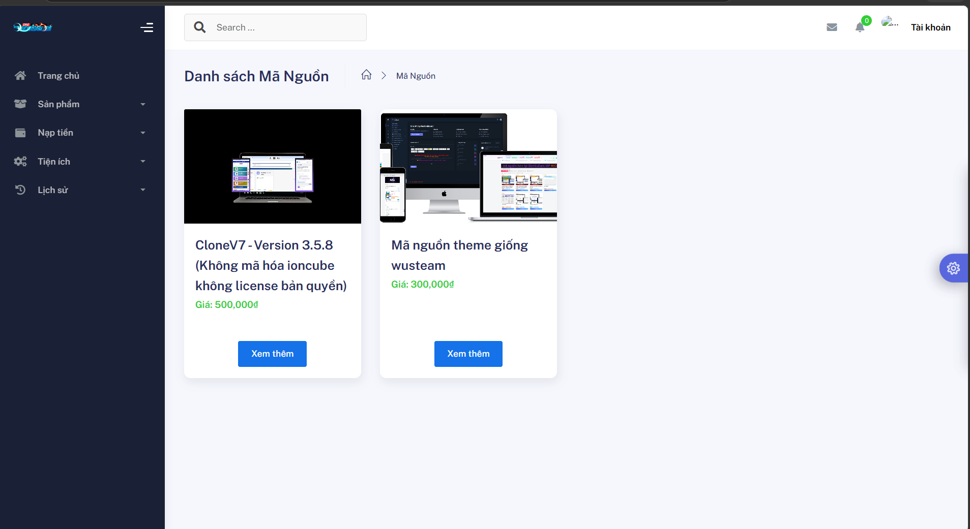 CODE BÁN MÃ NGUỒN, NẠP TIỀN TỰ ĐỘNG