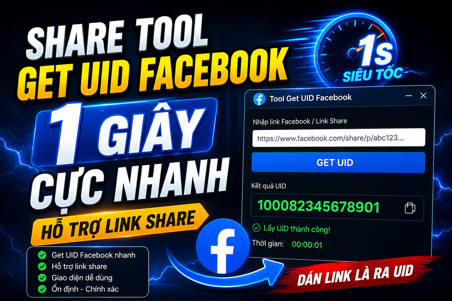 tool get uid fb 1 giây cực nhanh, có hỗ trợ link share