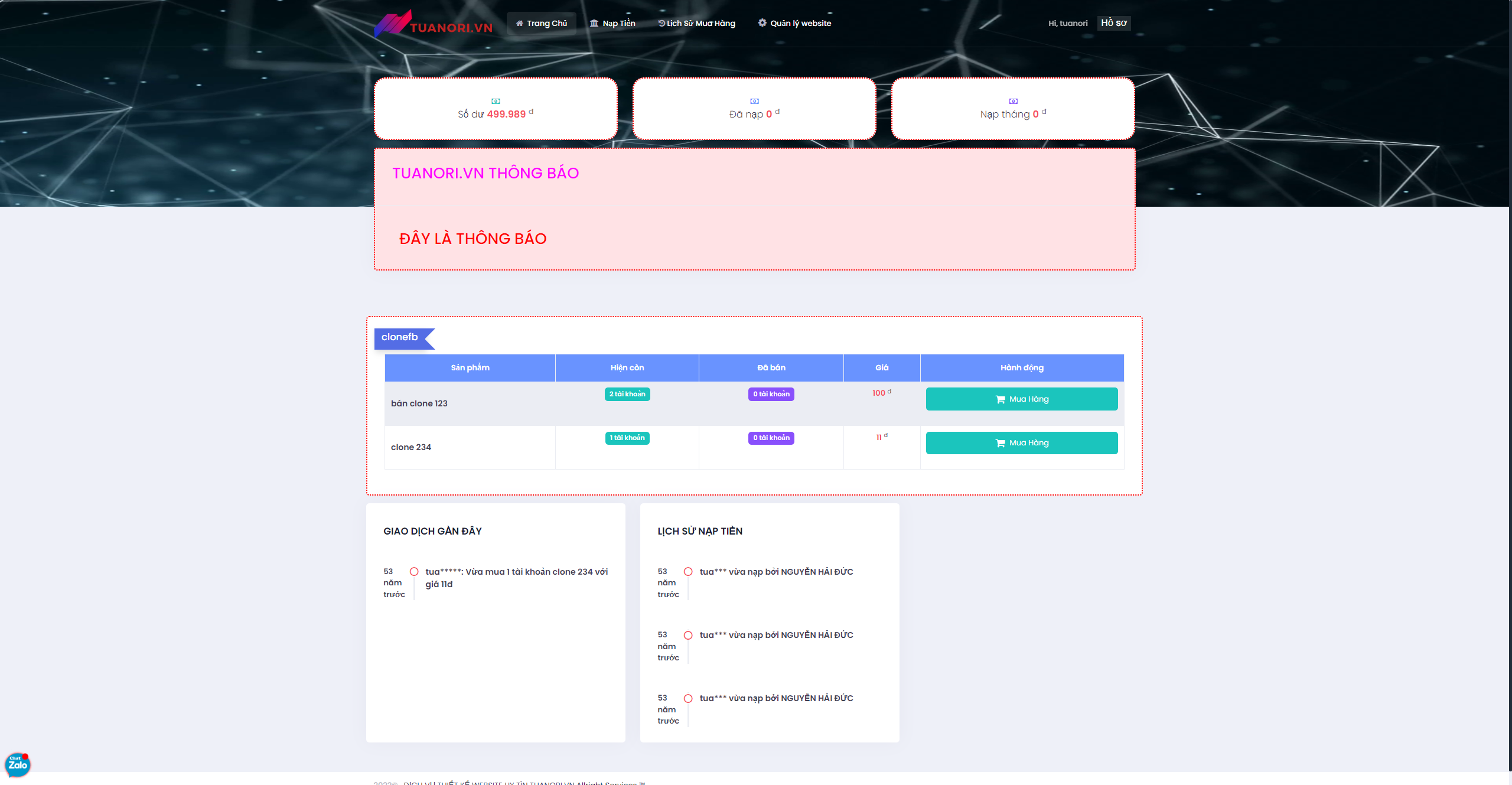 Code bán clone, via, netflix, random.. có nạp auto card, atm, momo