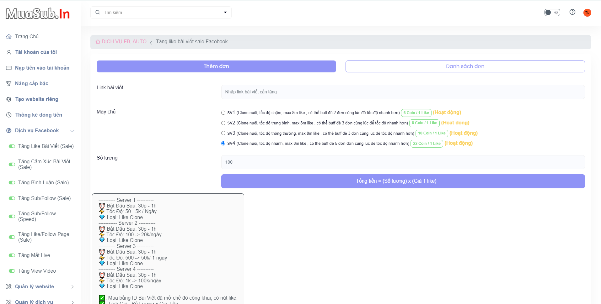 Code dvfb tăng like sub, buff tự động api qua autosub.vn
