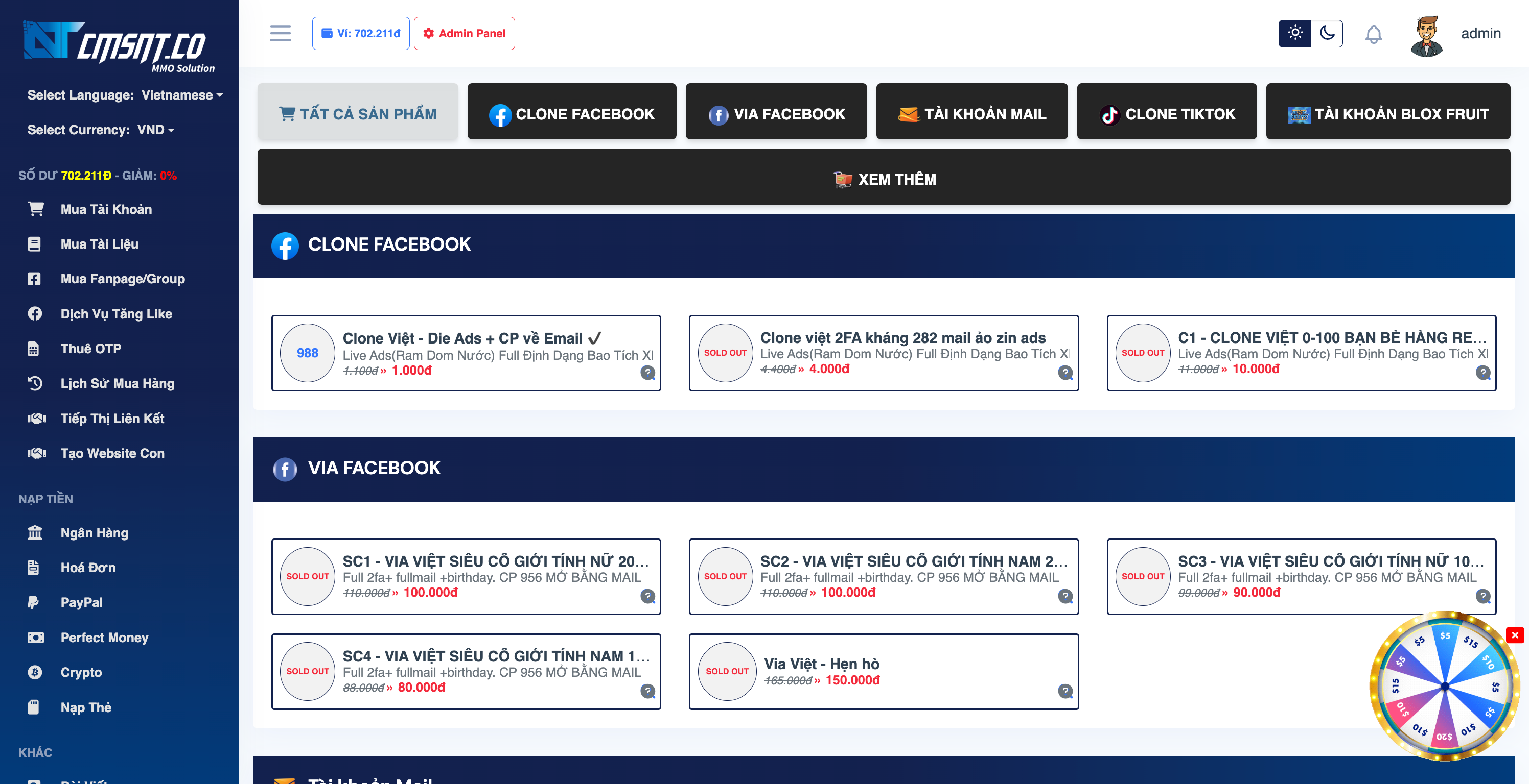 Mã nguồn[SHOPCLONE6 7.9.7] Thiết kế website bán clone, web bán nguyên liệu ads, mail, via, chat gpt v.v