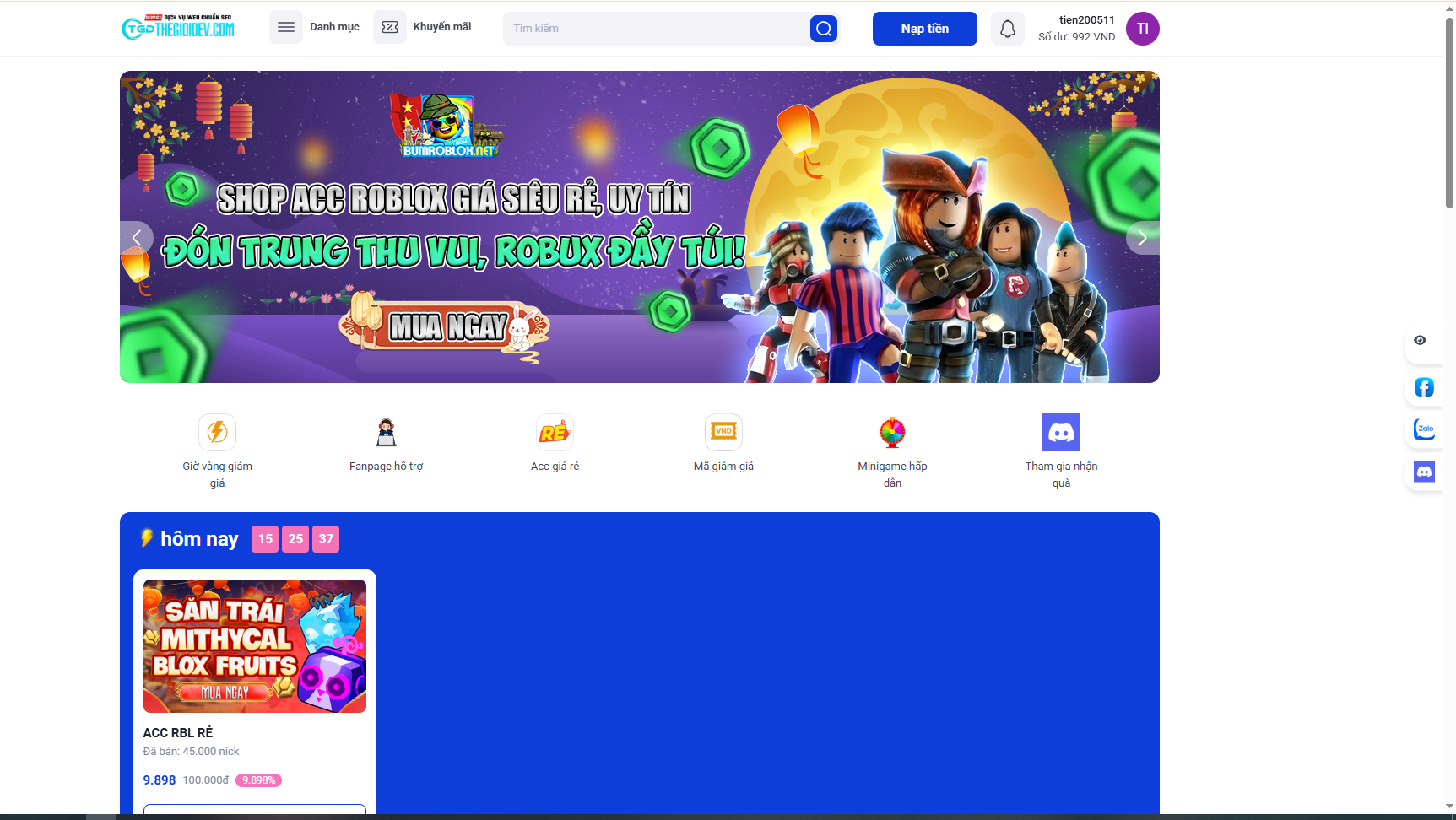 Code bán nick game, roblox,ff random acc cày thuê bán robux bản thegioidev đã fix full