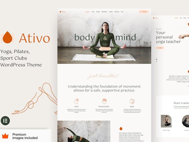 Ativo - Pilates Yoga WordPress Elementor Pro Theme
