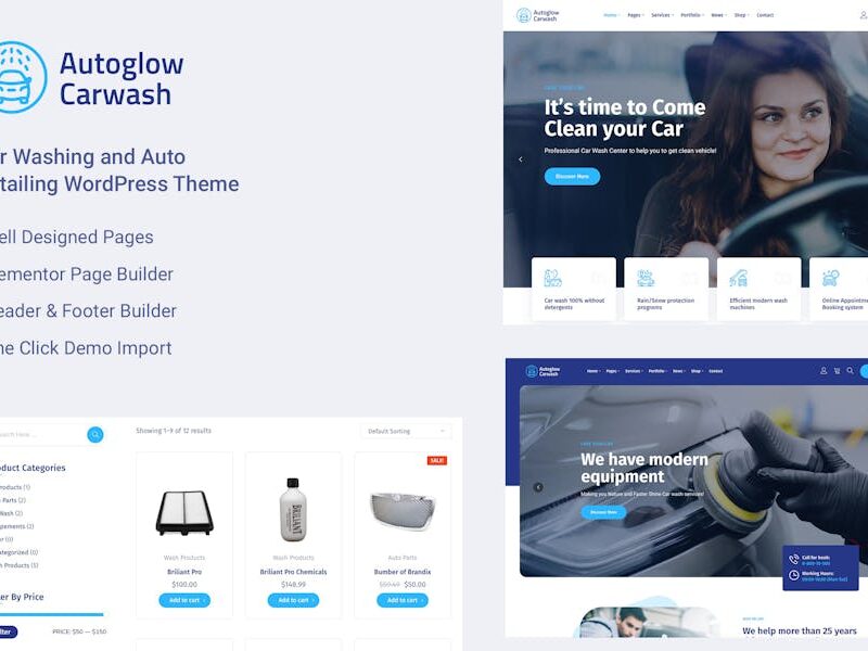 Car Wash Service WordPress Theme - Autoglow