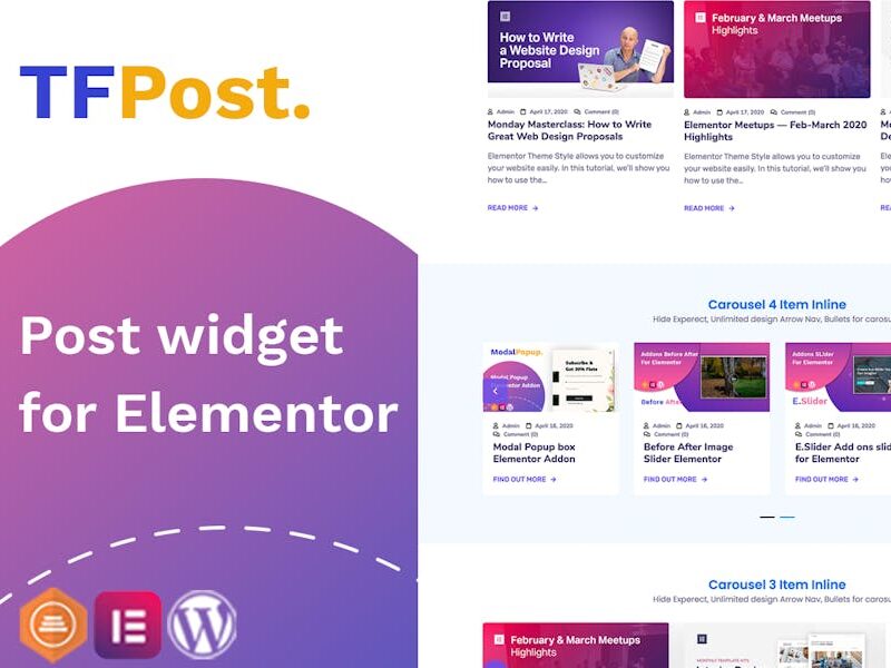 Elementor Post grid, List , Carousel Slider