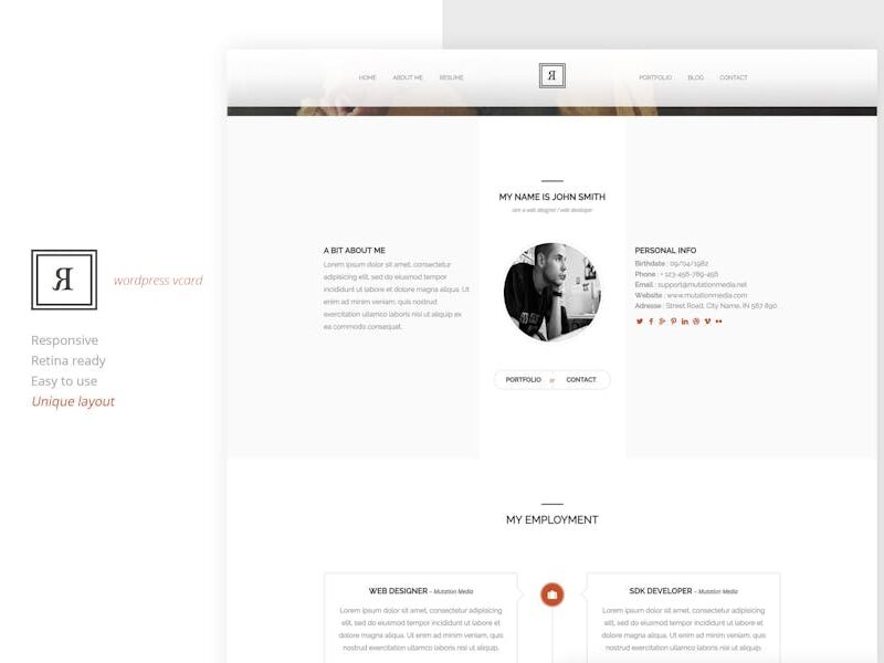 RIVAL One Page Vcard Wordpress Theme
