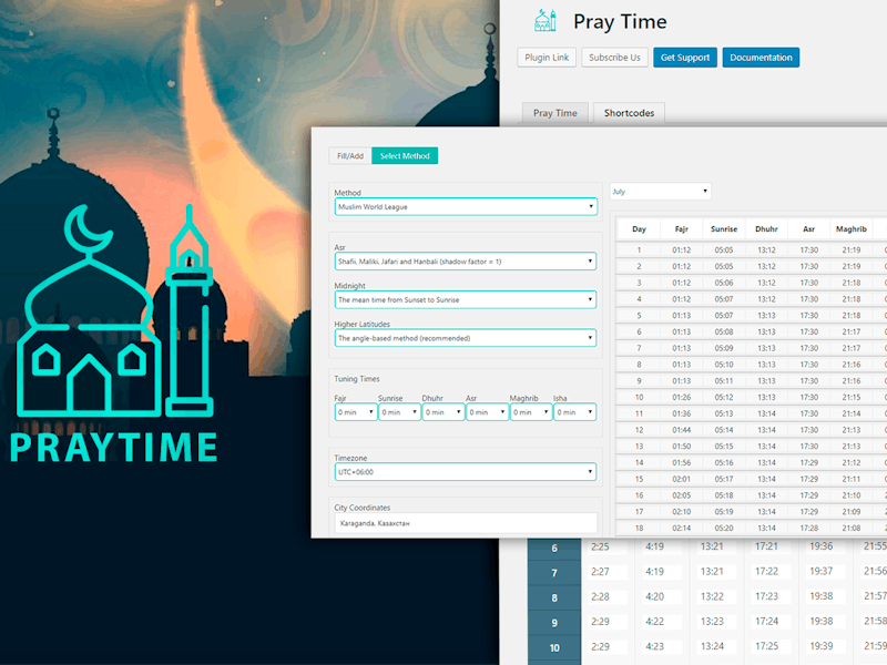 PrayTimes - Islamic Prayer Time WordPress Plugin
