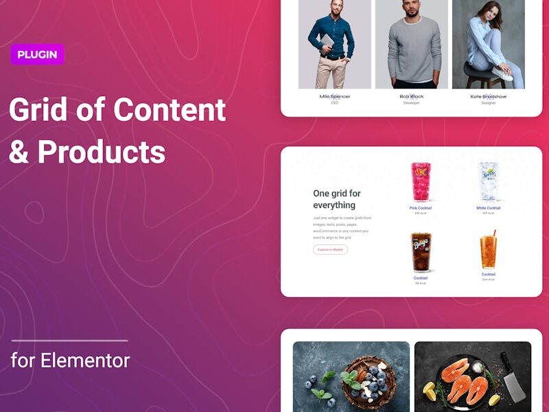 Grid of Content and Products for Elementor