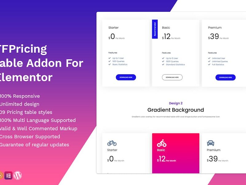 Pricing Table addon - widget for Elementor
