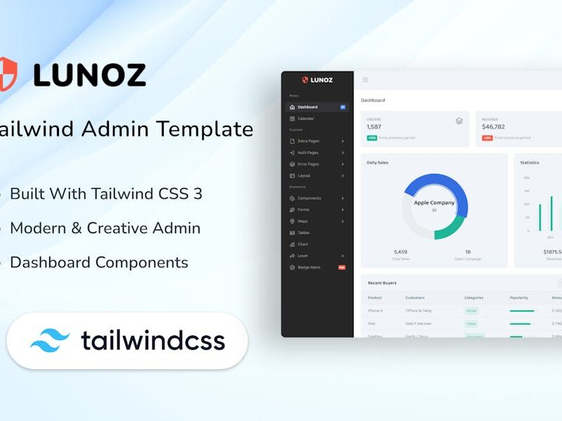 Admin Template & Dashboard Tailwind UI Kit - Lunoz