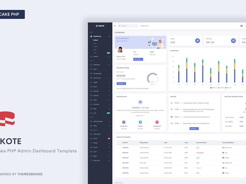 Skote - Cake PHP Admin Dashboard Template