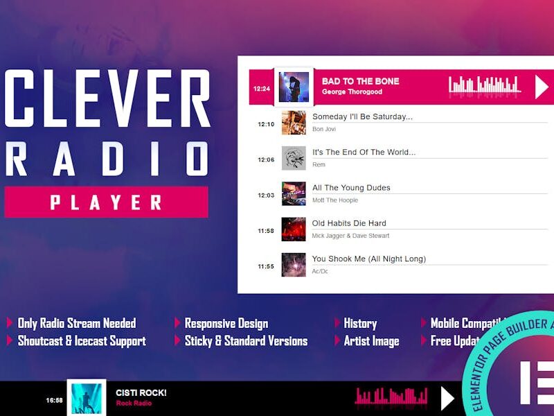 CLEVER - HTML5 Radio Player & History - Elementor