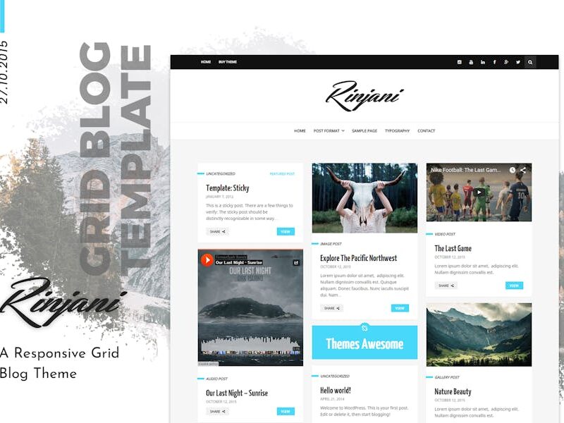 Personal Grid Blog WordPress Theme - Rinjani