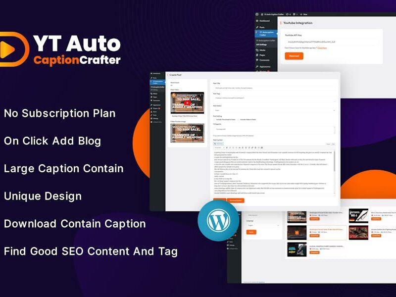 YTCaptionCrafter Video Content Generator WP Plugin