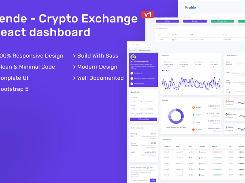 Tende - Cryptocurrency Exchange React Dashboard
