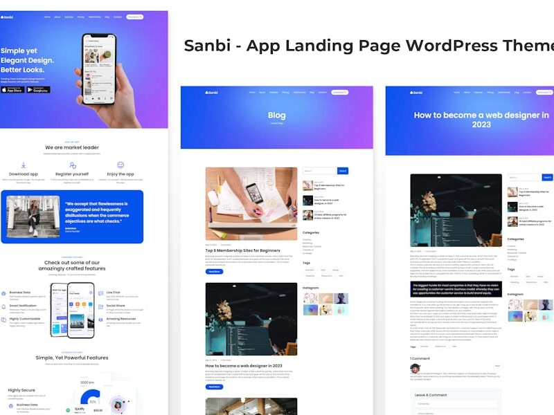 Sanbi - App Landing Page WordPress Theme
