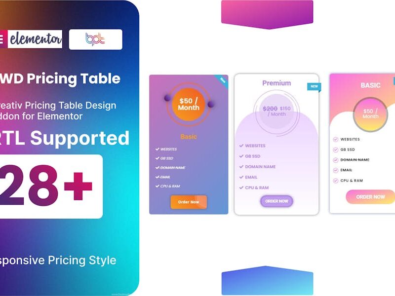 Pricing Table addon for elementor