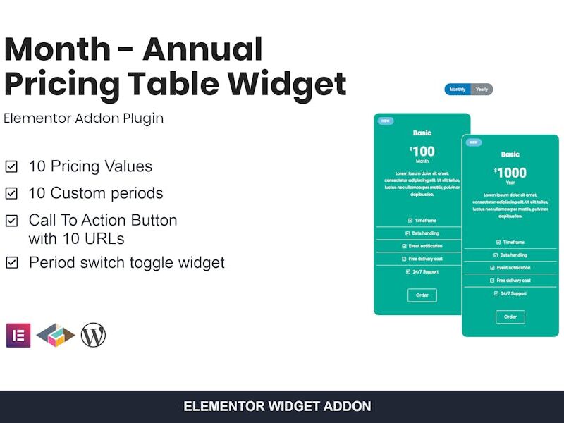 Month - Annual Pricing Table Widget For Elementor